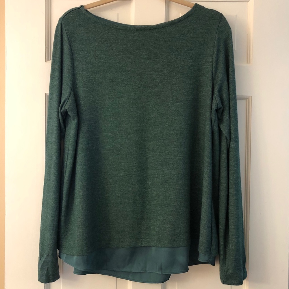Lands’ End Split Back Green Long Sleeve Knit Top